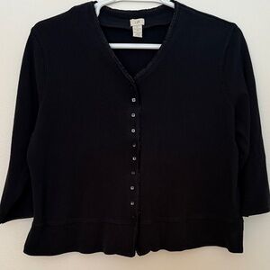 J. Jill Black Waffle Knit 3/4 Sleeve Cardigan